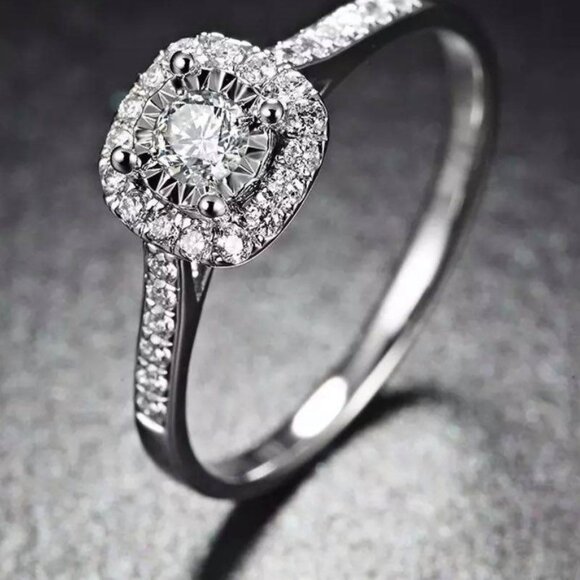 Women's Cubic Zirconia Round Cushion Ring Set on Sterling Silver Band - Picture 1 of 6